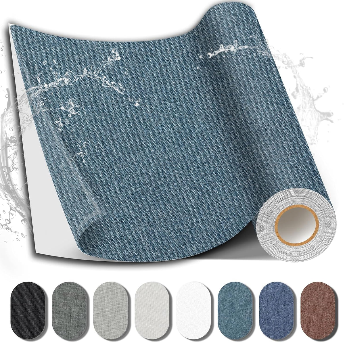 Fabric Repair Patch, 17X79 Inch Fabric Large Repair Tape, Self-Adhesive Patches for Furniture, Sofa, Car Interior, Shoes, Hand Bag, Clothing (Blue Grey, 17X79 Inch)