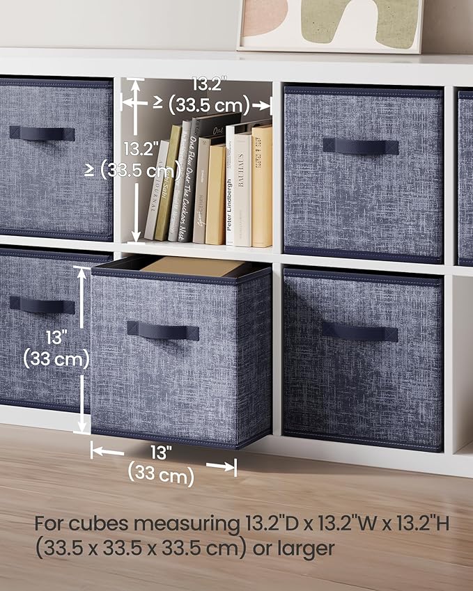SONGMICS Storage Cubes, 13-Inch Non-Woven Fabric Bins with Double Handles, Set of 6, Closet Organizers for Shelves, Foldable, for Clothes, Misty Blue UROB033I01