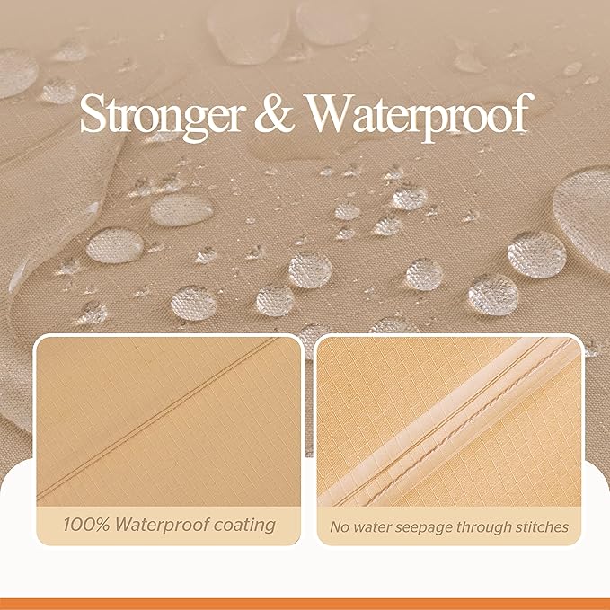 WJ-X3 Large 96in Beige & Coffee Patio Furniture Cover, 96W x 64D x 31H Inches - Heavy Duty, Waterproof, Wind-Resistant, Anti-Fade - Ideal for Outdoor Table Protection in Winter