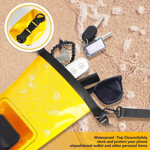 IP68 Waterproof Dry Bag - 2L Roll Top Pool Bag with Phone Pouch for Kayaking & Boating (Yellow)