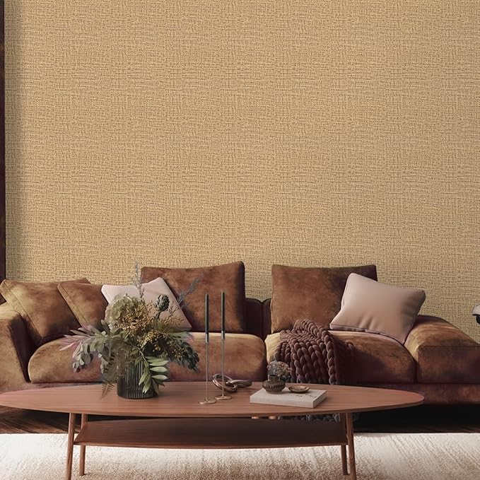 TANONE Dark Coffee Linen Wallpaper Self-Adhesive- Grasscloth Contact Paper Peel