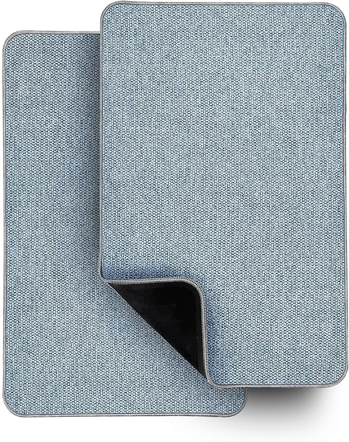 Bath Mat,Ultra Thin Bathroom Rugs,Rubber Bath Mats for Bathroom,No Slip Bath Rugs,Quick Dry,Machine Washable,Low Pile,Absorbent,Shower Outside,Sink,Home Decor Accessories.Blue,1'5"x2'3"(2 Pack)