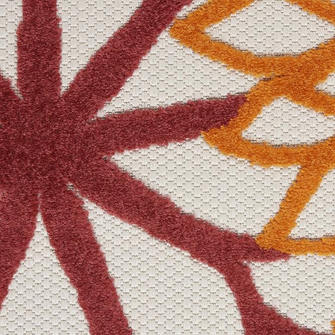 Nourison Home Aloha 94" Round Fabric Indoor/Outdoor Rug in Red Multi-Color