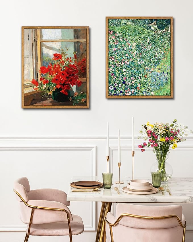 UPWOIGH 16x24 in Large Framed Wall Art, Red Poppies by the Window Oil Painting Canvas, Vintage Farmhouse Rustic Decor, Red Flowers Print, Antique Wall Decor for Living Room Bedroom, 1 Pack Gift