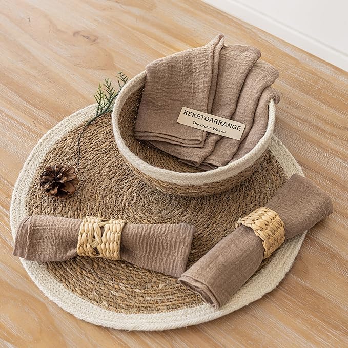 Cheesecloth Napkins 17x17 Inches Reusable Handmade Washable Table Napkins for Lunch Dinner Wedding Baby Shower Bridal Shower Party Rustic Boho Decorations Bulk Set of 6 Nude