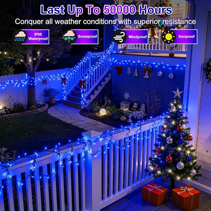 1500LED Christmas Lights Outdoor Use, 470ft 12 Modes Blue LED String Lights with Timer Dimmable, Waterproof Christmas Tree Lights for Xmas Patio Yard Fence Balcony Garden Party Decor Blue
