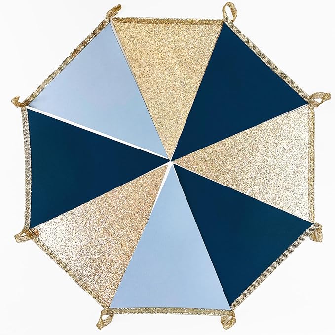 Champagne Gold Navy Blue Dusty Blue Pennant Banner Flag Hanging Paper Triangle Bunting for Birthday Baby Shower Graduation Wedding Bachelor Retirement Nautical Ahoy Achor Party Decorations Supplies