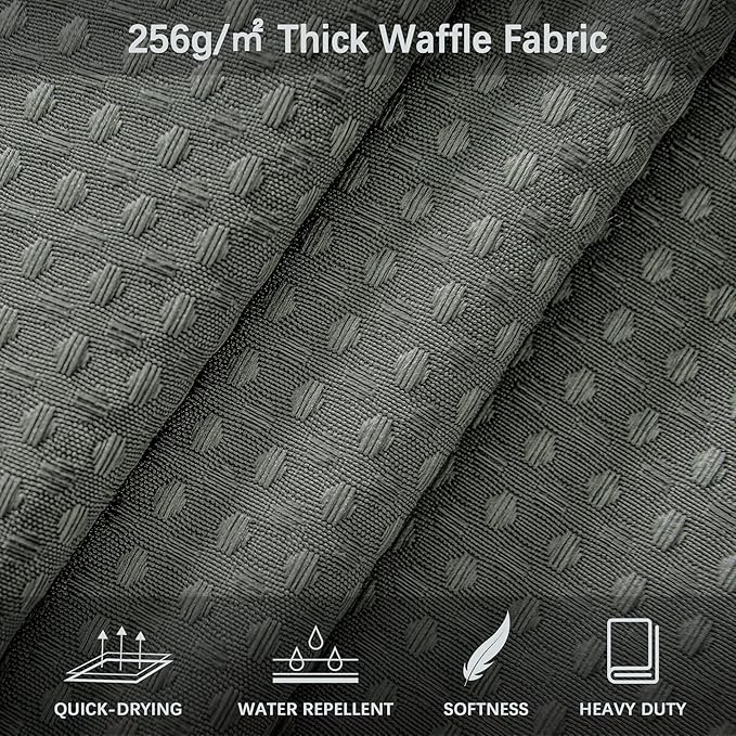 Shower Curtain Gray Waterproof Waffle Weave Fabric, 256GSM Heavy Duty Thick Shower Curtain Set for Bathroom, Hotel Spa Luxury Modern Shower Curtains with 12 Metal Hooks, 72Wx78H Grey