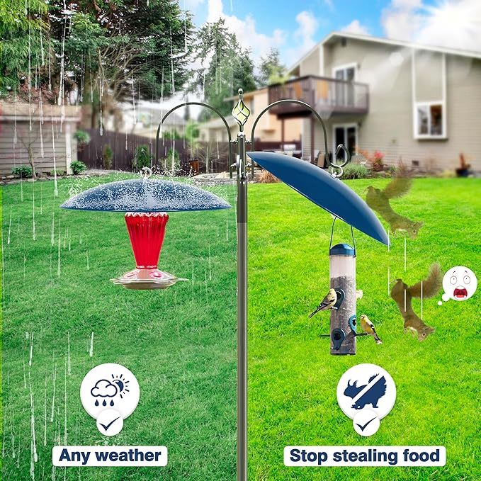 Bird Feeder Dome Guard,Squirrel Baffle for Hanging Feeder,13-Inch Cover for Shepherd's Hook in the Outdoors,Smart Birds Feeder's Umbrella(Blue), 1 Pack