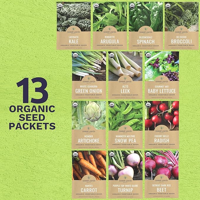 Organic Cool Weather Spring & Fall Seeds Variety Pack - 13 Individual Packs - 2026 Season - Carrots, Beets, Spinach, Broccoli and More! for Indoor & Outdoor Planting (Non-GMO, Certified Organic)