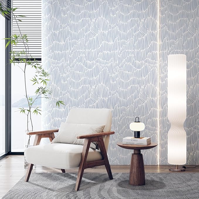 Theper Blue Wallpaper 17.3"×118" Modern Striped Peel and Stick Wallpaper Boho