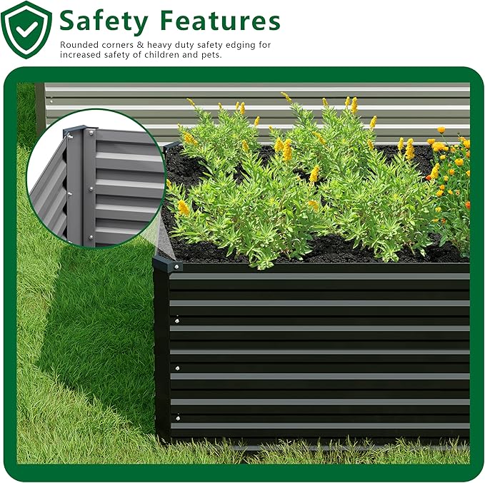 DIIYIV Galvanized Raised Garden Bed Kit Outdoor Patio,8x2x2ft Large Rectangular Metal Planter Boxes,Deep Root Box Planter for Gardening,Vegetables,Flowers,Herbs-Black