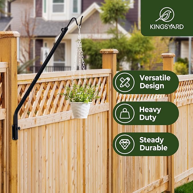 Kingsyard Heavy Duty Wall Mounted Deck Hook, 27"-39" Adjustable Metal Plant Wall Hanger for Hanging Bird Feeders, Planters, Lanterns, Wind Chimes, Wall Mounted
