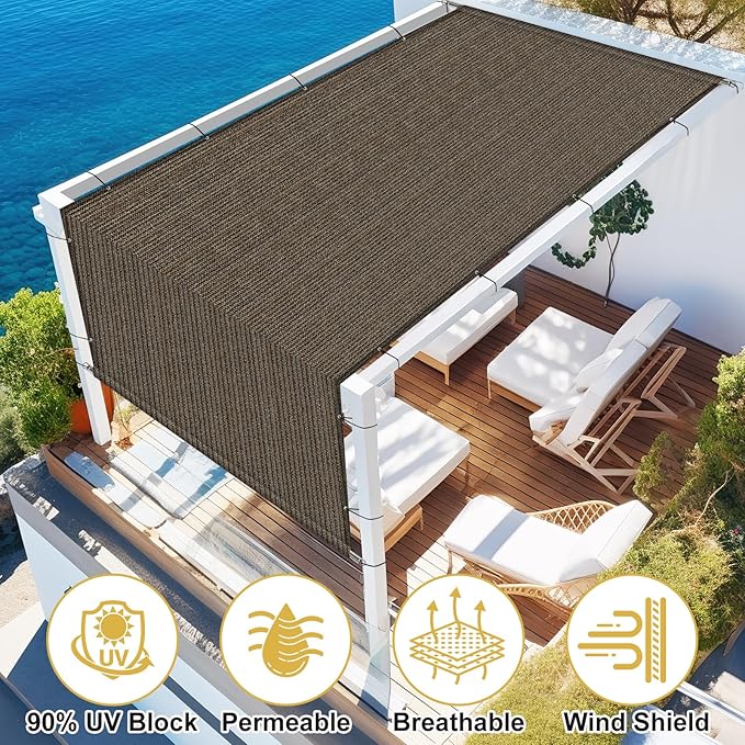 Shade&Beyond 6'x16' Pergola Shade Cover with Weighted Rods & Grommets, 90% UV Block Outdoor Sun Shade Cloth Canopy Replacement Cover for Patio Porch, Mocha