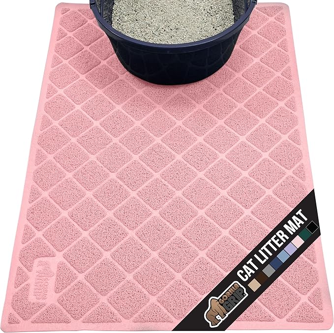 GORILLA GRIP Cat Litter Box Mat, Water Resistant, US Designed Kitty Litter Trapping Mats, Easy to Clean, Scatter Control, Less Mess and Clean Floors, Kitten Supplies for Indoor Cats, 24x17 Light Pink