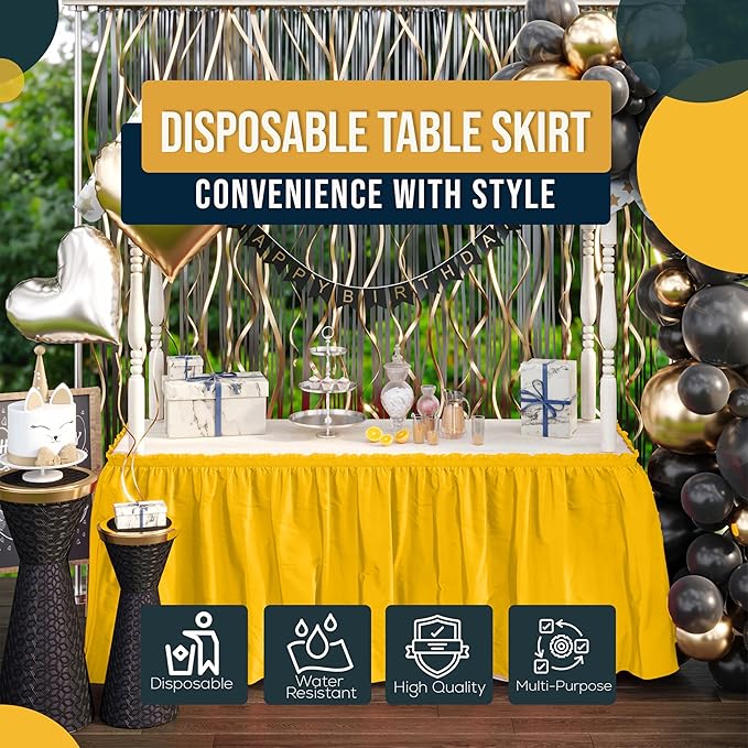 Exquisite Ruffle Table Skirt Yellow 6 Pack 14 Ft Long Table Skirts for Rectangle Tables 6ft Plus or Round Tables Skirts with Adhesive Strip for Gender Reveal Decor & Happy Birthday Parties