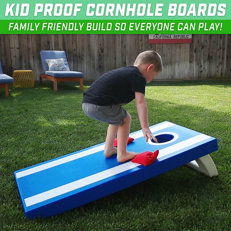 GoSports 4 ft x 2 ft All Weather Outdoor Cornhole Game Set - Heavy-Duty Plastic Weatherproof Boards Includes 8 Bean Bags & Game Rules