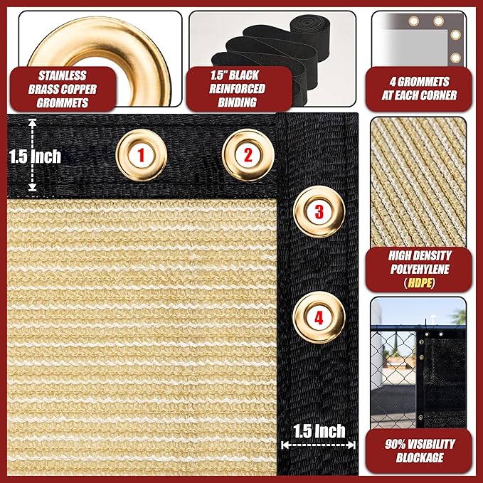 Amgo Custom Made 3' x 60' Beige Balcony Privacy Screen, Apartment Porch Railing Patio Fence Windscreen Fabric Cloth, Heavy Duty, Commercial and Residential, 90% Blockage (We Customize)
