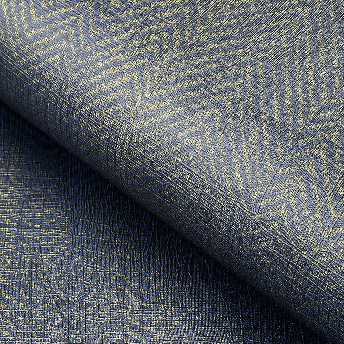 FunStick 24"x200" Dark Blue and Gold Grasscloth Peel and Stick Wallpaper