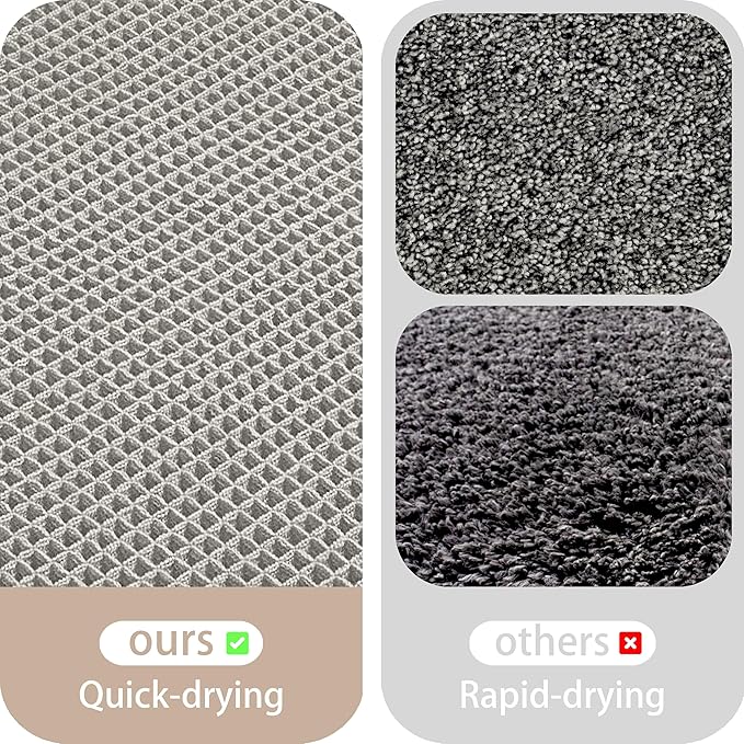 Waffle Bath Mat Non Slip, Boho Runner Rug, Super Absorbent Quick Dry Long Bath Runner Bathroom, Soft Farmhouse Bath Rug with Tassels, Washable Shower Mats for Floor 24"x48", Square Light Grey