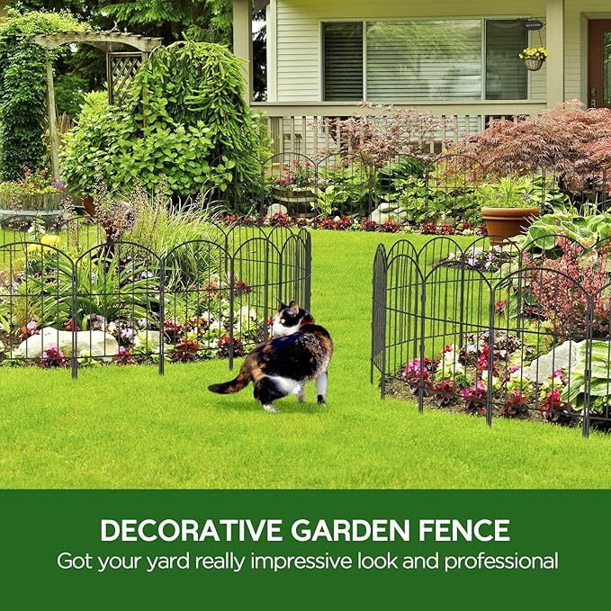Goovilla Garden Fence, Total 20ft(L) x 24in(H) Garden Fencing Animal Barrier, 19 Pcs Rustproof Metal Fence Panels, Black No Dig Fence, Decorative Garden Fences and Borders for Dogs, Flower Bed, Patio