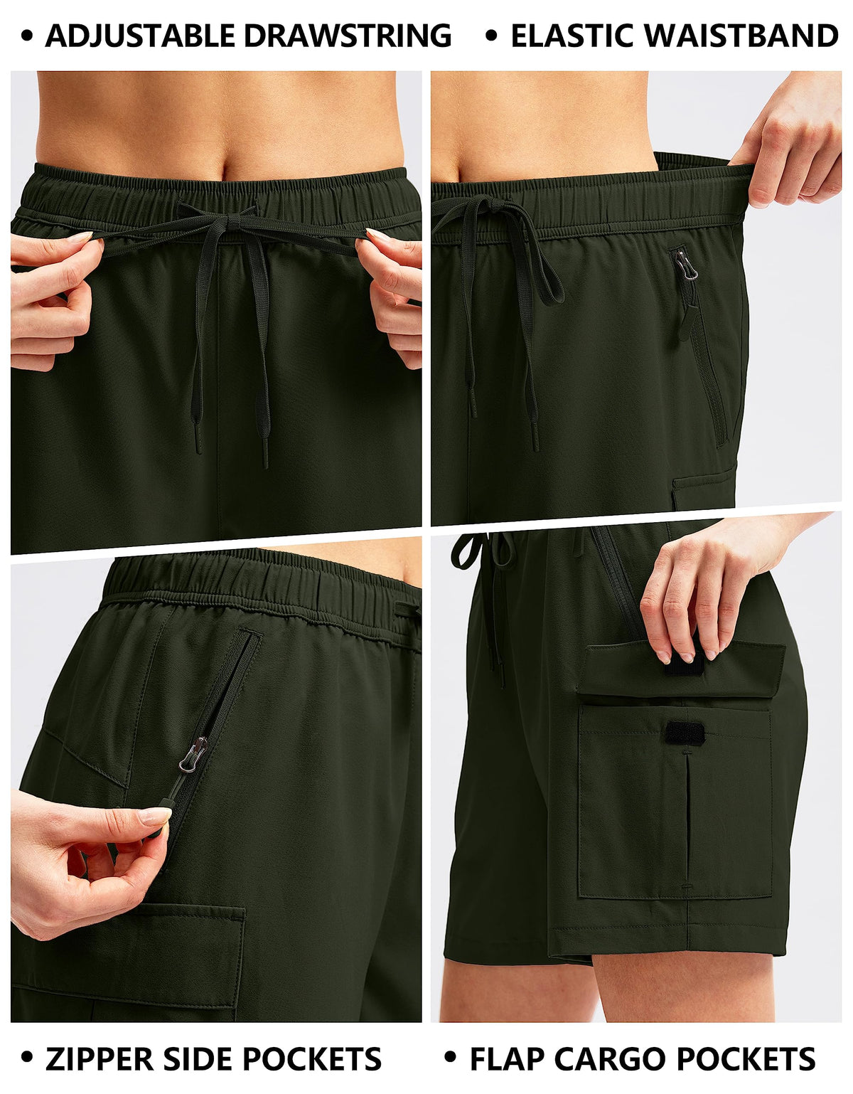 SANTINY Women's 5''/ 7''/9'' Hiking Cargo Shorts Quick Dry Lightweight Summer Shorts for Women Athletic Golf Zipper Pockets(Army Green_S)