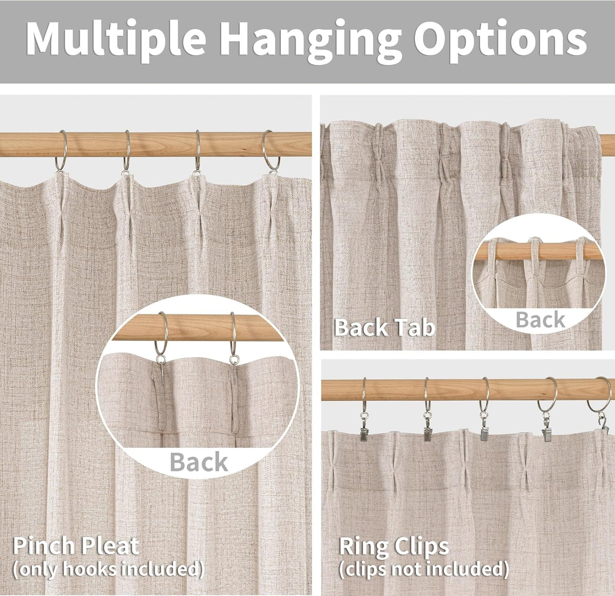 YoungsTex Natural Linen Back Tab Curtains 84 Inch Length 2 Panels - Light Filtering Drapes Rustic Semi Sheer Window Treatments for Living Room Bedroom, 40 X 84 Inch