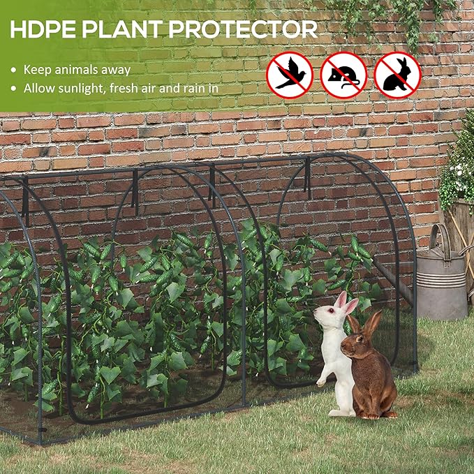 Outsunny 8' x 4' Crop Cage, Plant Protection Tent with Two Zippered Doors, Steel Frame, Storage Bag and 4 Ground Stakes, for Garden, Yard, Lawn, Black