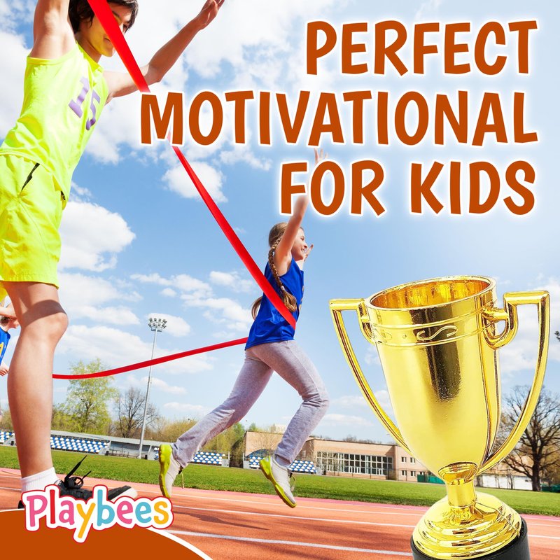 Playbees Plastic Golden Cup Trophy for Kids - 6 Pack - 4 Inch Achievement Prize Awards - Ideal Recognition for School, Sports, Office, Carnival Games - Party Favors, Decor, Props - Motivational