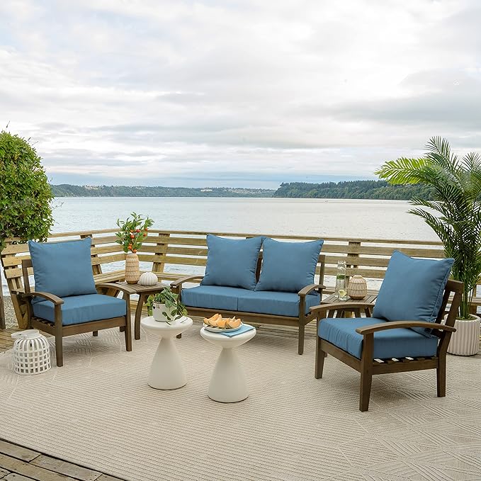 Arden Outdoor Foam Deep Seat Cushion Set (2-Pack), 24x24, Premium High-Density Foam, Never Flattens, Weather-Proof for Patio Chair Sofa Couch, French Blue Texture
