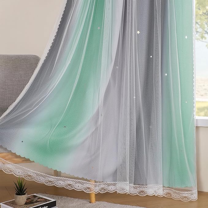 XiDi Rainbow Blackout Curtains for Kids Room, Unicorn Wall Decals