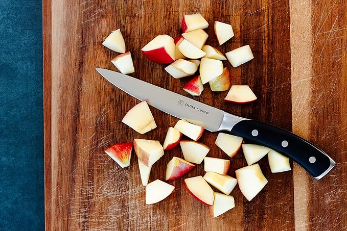 3-Piece Kitchen Knife Set – Ultra-Sharp German Stainless Steel, 8” Chef, 5” Utility, and 3.5” Paring Knives with Ergonomic Handles, Multipurpose Kitchen Knife Set, Black