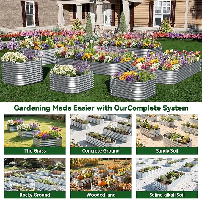 2 Pack Tall 8x4FT Corrugated Galvanized Steel Raised Garden Bed Outdoor, Metal Above Ground Garden Bed for Vegetables and Flowers, Raised Beds for Gardening