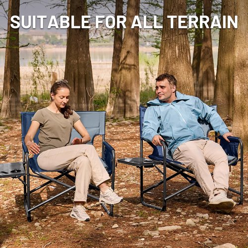 Timber Ridge XXL Director’s Chair – Heavy Duty Folding Chair with Side Table, 500 lb Capacity, Extra Wide Padded Seat for Camping, Sports, Beach, Patio, and Outdoor Use, Blue