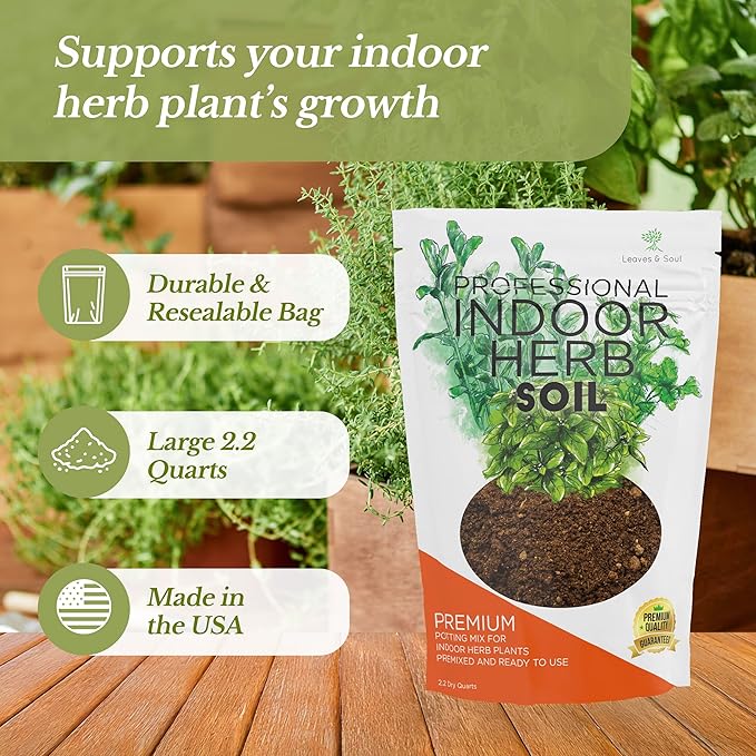 Professional Indoor Herb Soil Mix Large 2.2 Quarts Ready to Use, Premium Potting Soil for Basil Mint Rosemary Thyme Parsley, Peat Moss Coco Coir Perlite Dolomite Indoor Garden Soil Made in USA