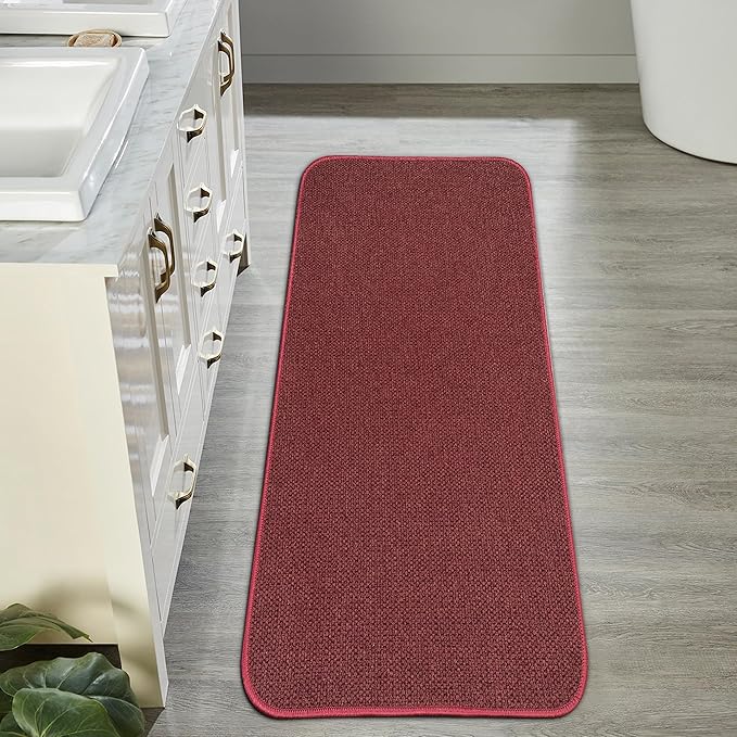 Bath Mat,Ultra Thin Bathroom Runner Rugs,Large Bath Mats for Bathroom,Quick Dry,Non-Slip,Machine Washable,Low Pile,Bath Rug,Shower Outside,Sink,Home Decor Accessories.Red,（21x47inch）