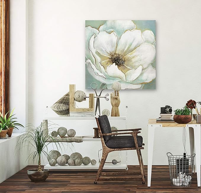 Wexford Home Soft Teal Splendor Gallery Wrapped Canvas Wall Art, 24x24,