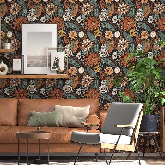 Boho Floral Wallpaper Peel and Stick, Vintage Botanical Contact Paper 17.5" x