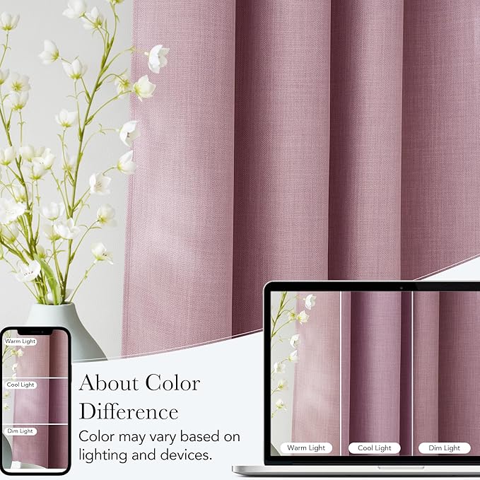 NICETOWN Short Faux Linen Pink Blackout Curtains 63 inches Long