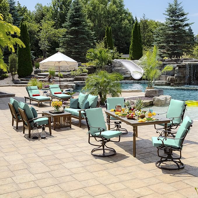 Arden Outdoor Deep Seat Cushion Set (2-Pack), 22 in x 24 in, Weather-Proof, Rain-Proof, Fade Resistant Patio Cushion for Chair, Sofa, and Couch Aqua Leala