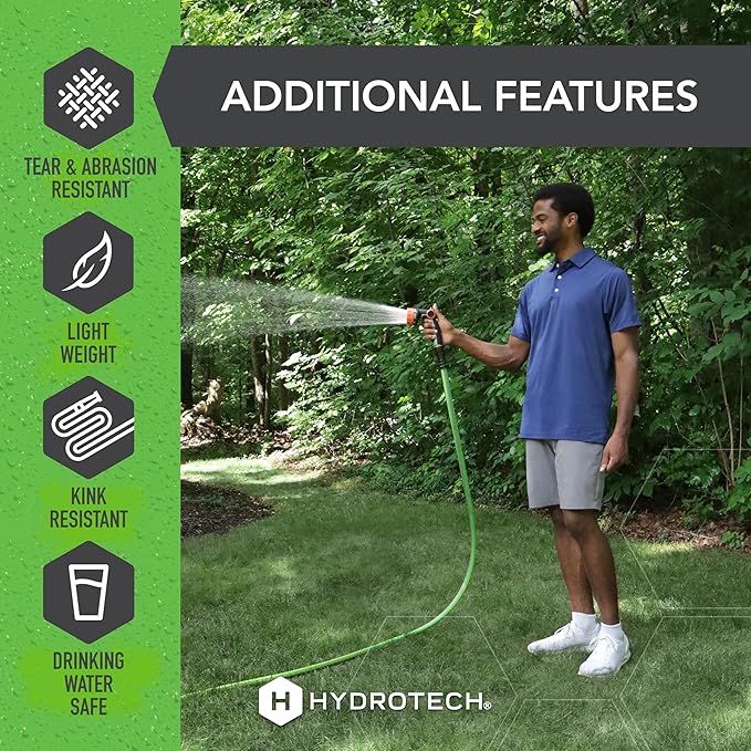 HydroTech FLATJACKET 5/8" 50 ft Garden Hose with Patented Force Control Technology - Flexible, Kink-Free, Lightweight Hose for Lawn, Garden, Car Washing, Deck and Patio Cleaning