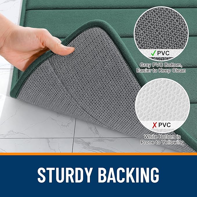 OLANLY Memory Foam Bath Mat 30x20, Super Soft Absorbent Bathroom Rugs, Quick Dry, Machine Washable Shower Floor Rugs, Bathmat Carpet, Bathroom Home Decor Accessories, Blackish Green