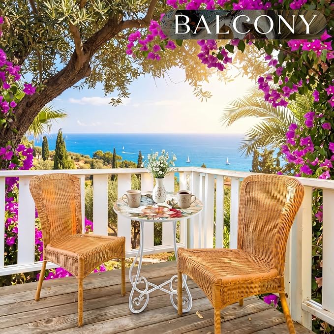 Cinnvoice 14 Inch Outdoor Side Table Round Small Patio Accent Weather Resistant Metal Elegant Indoor End Plant Coffee Tea Table for Yard Patio Outdoor Porch Garden Living Room(Watercolor Butterfly)