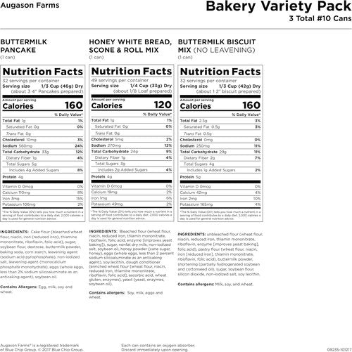 Augason Farms 3-Pack Bakery Food Storage Kit - No. 10 Cans for Long-Term Freshness