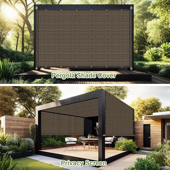 Shade&Beyond 7' W × 7' L Pergola Shade Cover Mocha Pergola Cover Canopy Replacement Shade Cloth for Garden, Patio, Deck, Porch with Grommets and Rods(Make Custom Size)