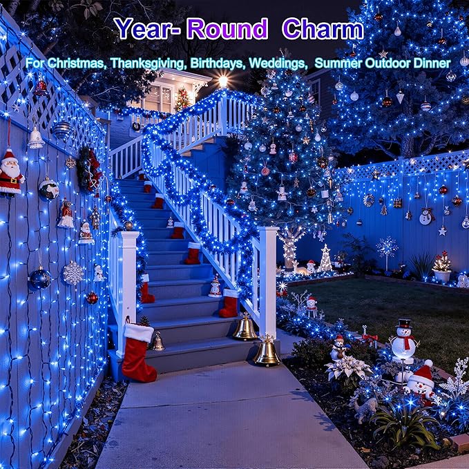 1500LED Christmas Lights Outdoor Use, 470ft 12 Modes Blue LED String Lights with Timer Dimmable, Waterproof Christmas Tree Lights for Xmas Patio Yard Fence Balcony Garden Party Decor Blue
