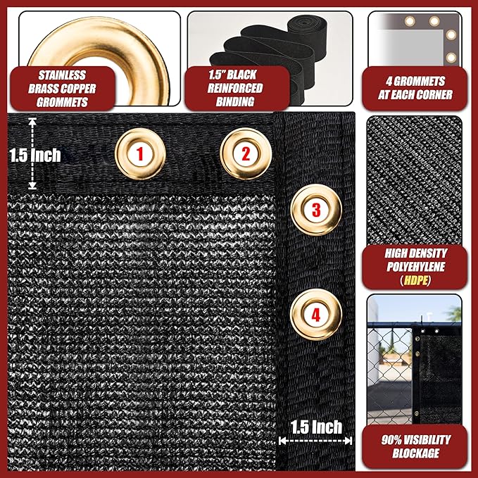 Amgo Custom Made 3' x 151' Black Balcony Privacy Screen, Apartment Porch Railing Patio Fence Windscreen Fabric Cloth, Heavy Duty, Commercial and Residential, 90% Blockage (We Customize)