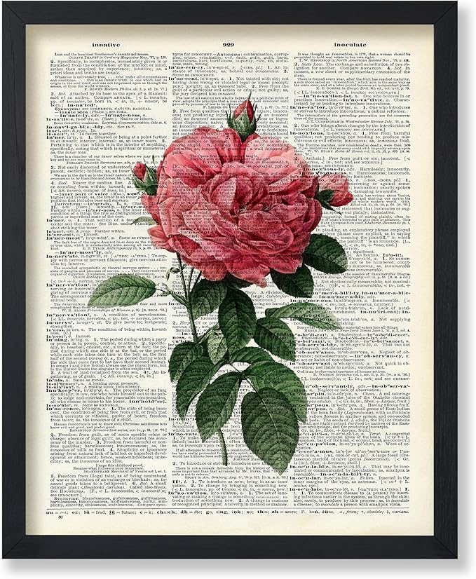 Poster Master Dictionary Art Poster - Pink Roses Print - Flower Art - Floral Art - Gift for Him, Her & Florist - Minimal Decor for Living Room, Bedroom, Dorm or Flower Shop, 24x32 Unframed Wall Art