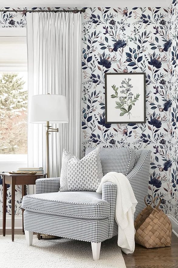 Yasinet Navy Blue Peel and Stick Wallpaper Blue Floral Wallpaper Vintage