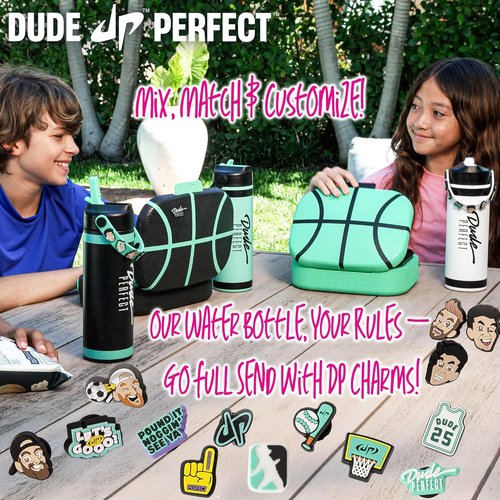 Dude Perfect Water Bottle - Stainless Steel Double Wall Insulation | Leak-Proof Flex Straw Lid | 24 oz Black